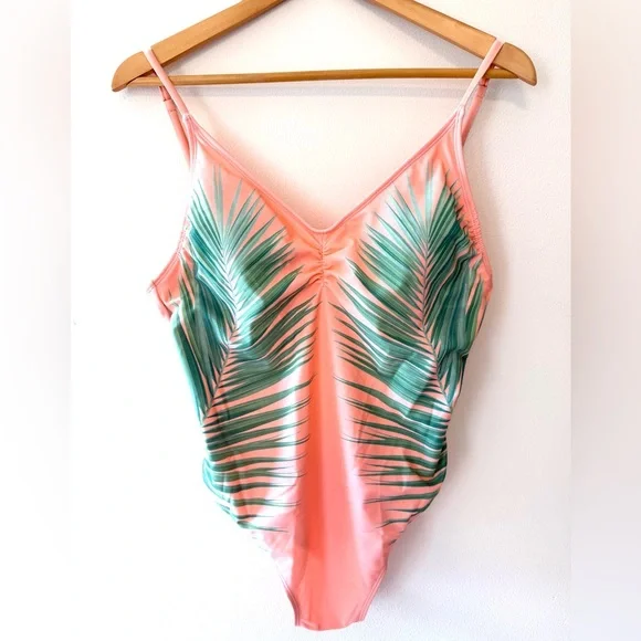Xhilaration Tropical Palm Print Scoop Back One Piece Swimsuit - Picture 5 of 12